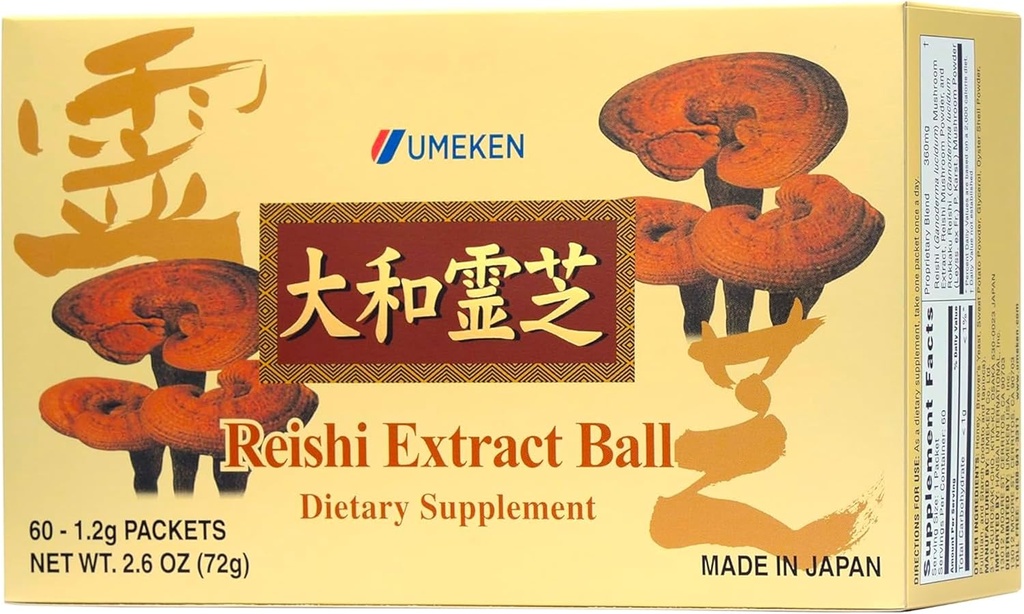 Umeken Reishi Mushroom Extract Balls, Concentrated, Japanese Reishi Mushroom Supplement with Beta Glucan, Concentrated in Ball Format, 2 Month Supply, 60 Packets, Pack of 1