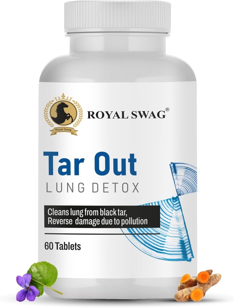 ROYAL SWAG Ayurvedic Lung Detox錠(60カウント) ベジタリアン、ナチュラルエキスで作られたハーブサプリメント タルシ、ムレヒ、ヴァサヴァ、ピパリ、およびターメリック  Lungクレンジングと解毒用