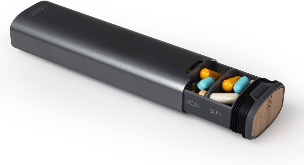 7 日週刊ピルオーガナイザー 2.0 mbarc - プレミアムスタイリッシュなアルミニウムと木製の大容量ピルボックス サプリメント、ピル、ビタミン、医薬品。 (スチールグレー)