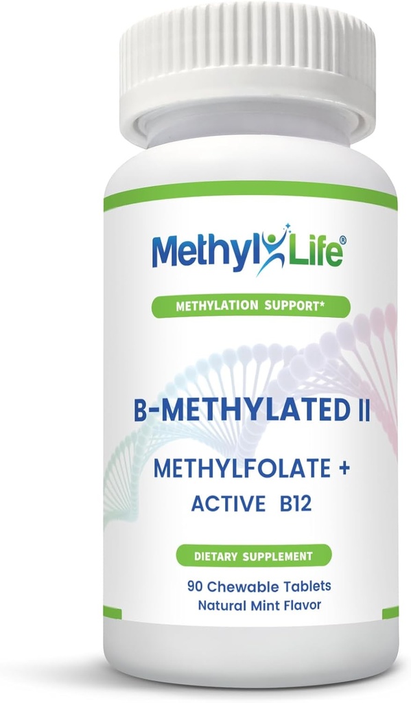 Methyl-Life B-Methylated II, Pure Pharmaceutical Grade Professional Strength Active Folate and B12 (as Methylcobalamin, 3.75 mg) - 3 Months Supply. Chewables