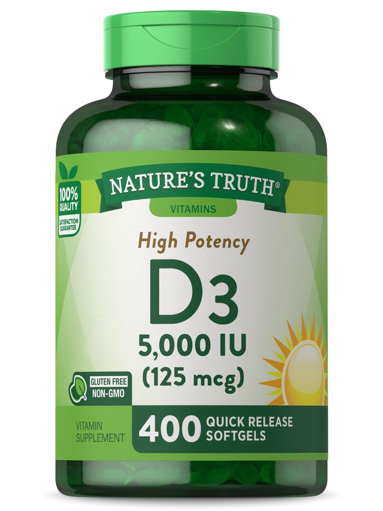 Nature's Truth Vitamin D3 5000 IU Softgels | 400 カウント | 高効力 | 非GMO&グルテンフリーサプリメント