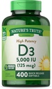 Nature's Truth Vitamin D3 5000 IU Softgels | 400 カウント | 高効力 | 非GMO&グルテンフリーサプリメント