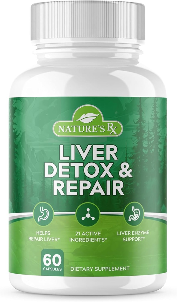 Nature's RX | #1 RATED Premium Liver Cleanse & Detox || 肝機能の最適化、リペアの酵素の修理 | ウルトラドシードフォーミュラ w/ 21 パワフルな成分 | 3rd Party Tested + USA Made - 60 カプセル