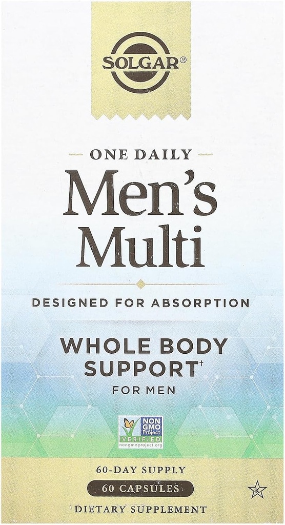 Solgar One Daily Men's Multivitamin Whole Body Support Supplement, Highly Absorbable Delayed Release One Daily Multi Vitamin Capsules for Men - Immune Heart Energy Stress & Muscle Health, 60 Servings