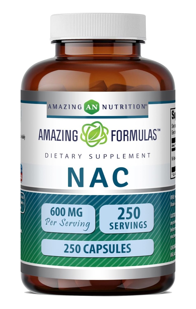 アメイジングフォーミュラ NAC (N-アセチル-L-Cysteine) サプリメント | 600 Mg / サービング | 250カプセル | 非GMO | グルテンフリー | アメリカ製