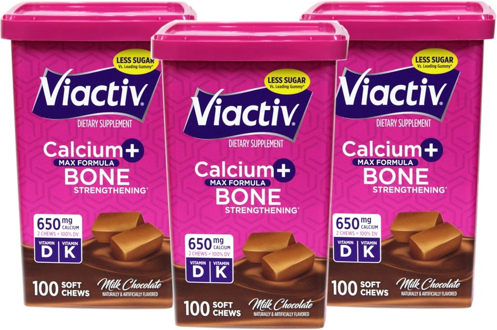 骨の健康のミルク チョコレート、100 の柔らかい咀嚼のための Viactiv の最高の方式のカルシウム +Vitamin D3 の補足 - 3 のパック