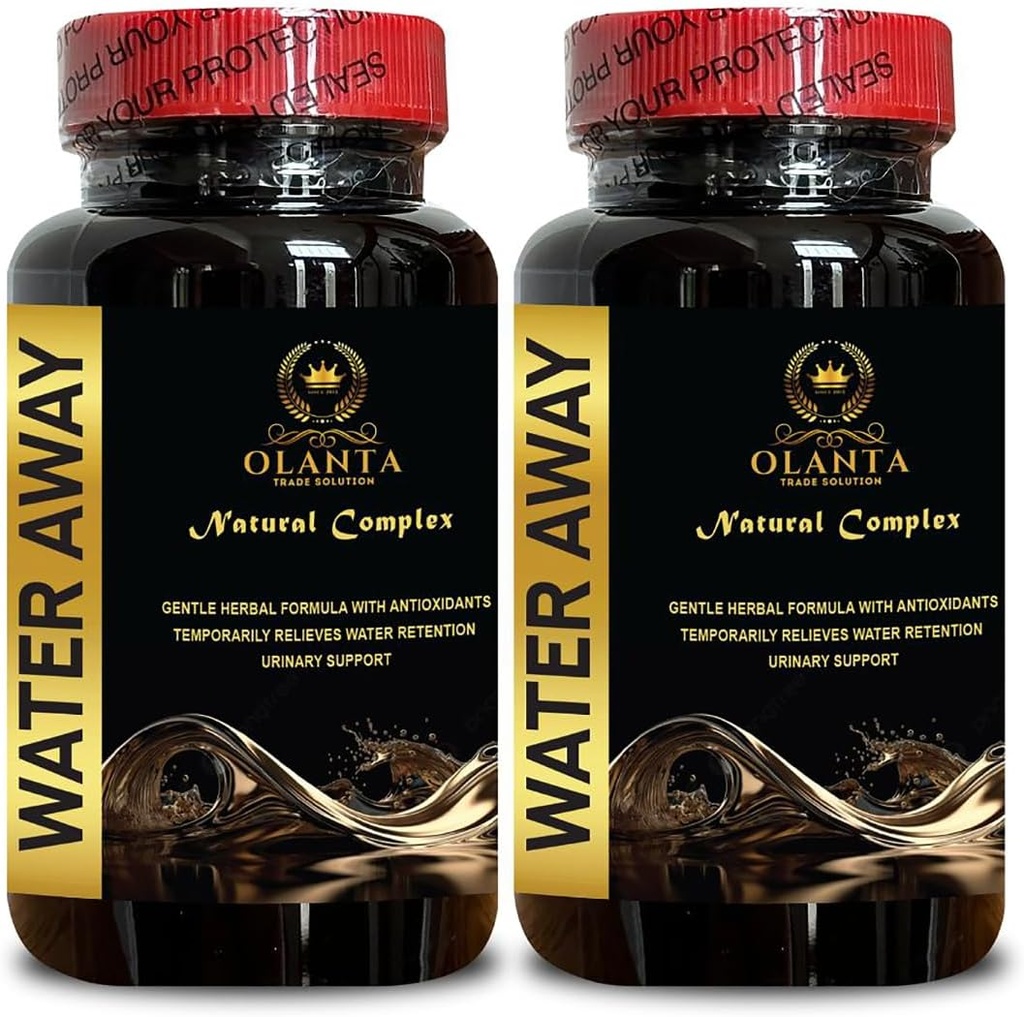 Water Away Pills - Natural Water Retention Pills, Supplements for Stomach Bloating, Reduce Fluid Pill, Caffeine-Free Turmeric - 2 Bottles 120 Capsules
