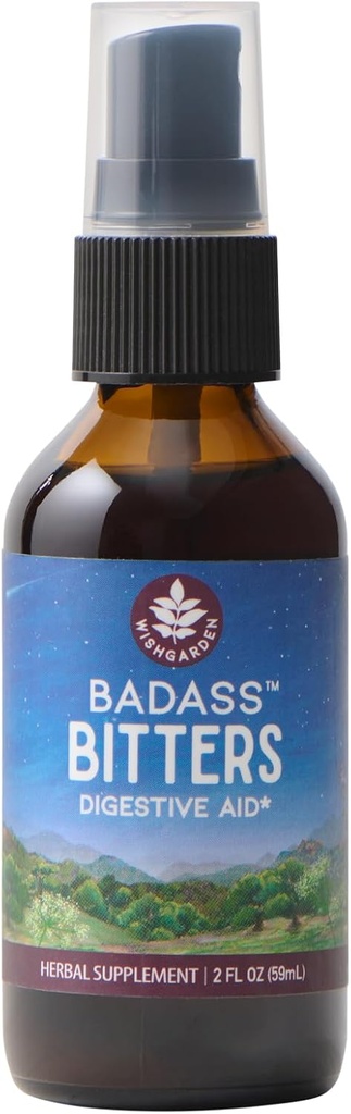 WishGarden Herbs Badass Bitters - Gentian Root、オレンジピール&フェヌグリークシードで作られたオールナチュラル消化器ビター、消化器用ビター機能、スウェーデンビター、2oz