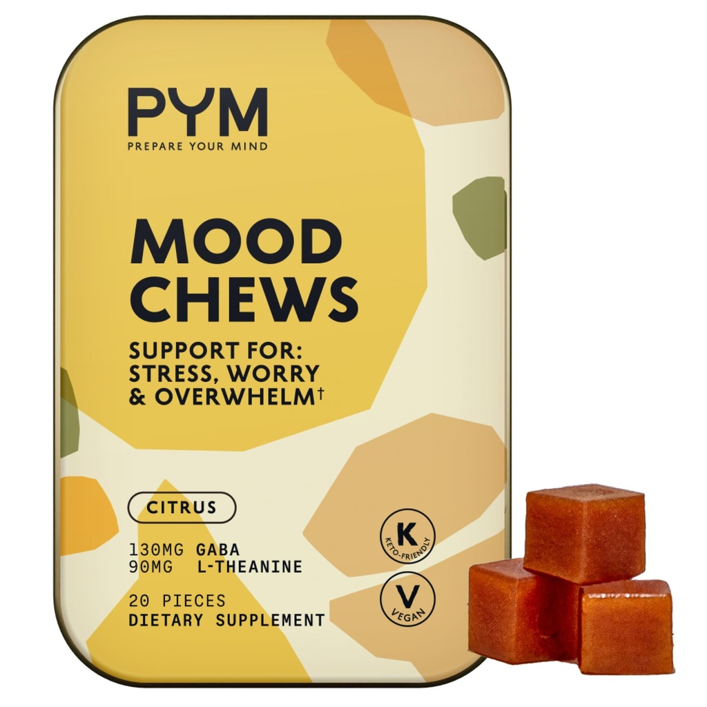 PYMシトラスモッド咀嚼ストレス、心配&オーバーヘルムのサポート、20カウント | 130mg GABA、90mg L-テアニン | ビーガン、非GMO、グルテンフリー、砂糖なし | 米国製オールナチュラルムードバランスサプリメント