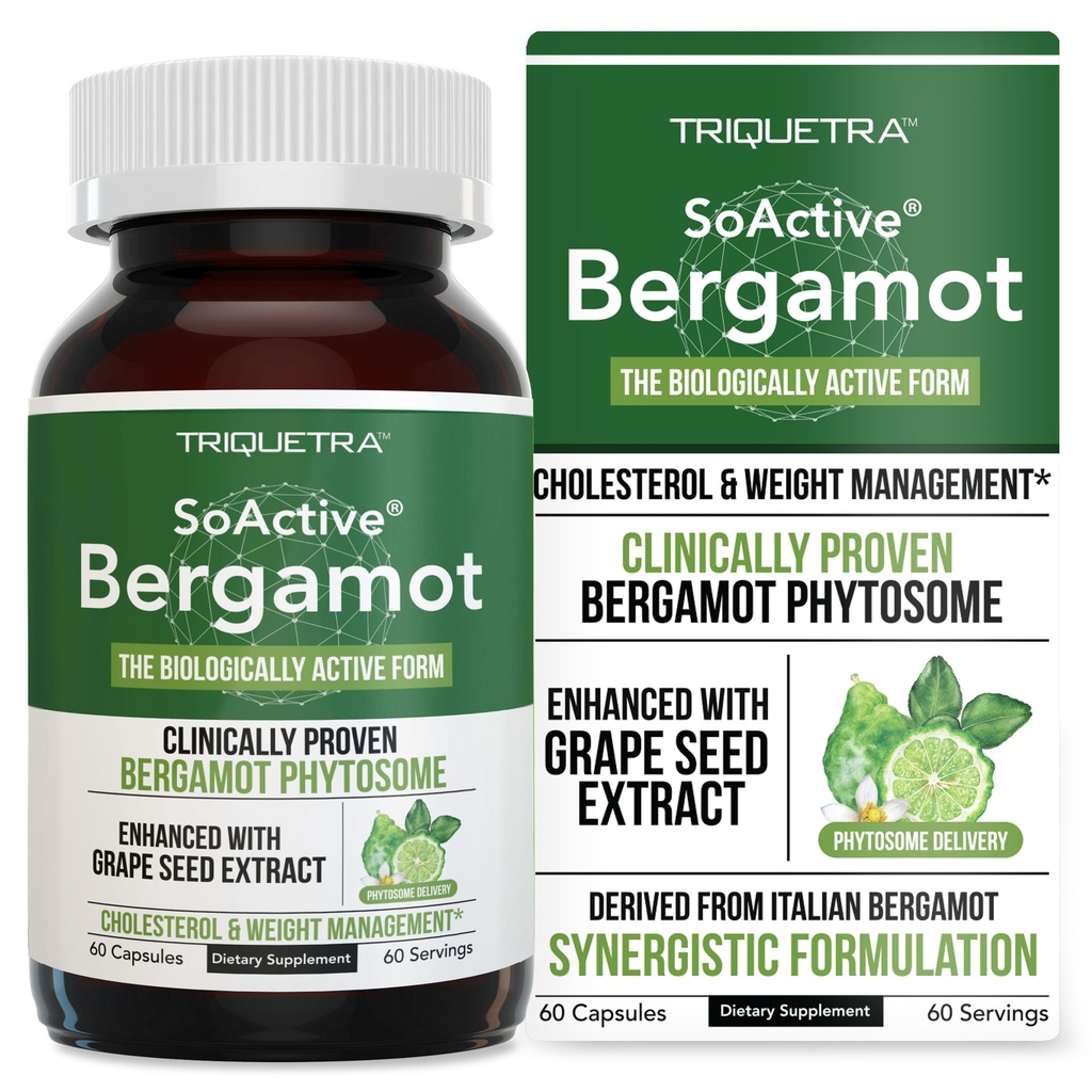 SoActive Bergamot: 2.5X より効果的、イタリアのシトラス ベルガモット フィトーサム - 臨床的に検証 | グレープ種子エキスで強化 - コレステロールと重量管理をサポート (60 カプセル)