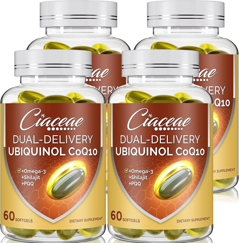 Ubiquinol CoQ10 600 MG Softgels with Omega-3 & Shilajit & PQQ, アドバンスト・デュアル・デリバリー・コエンザイムQ10, 活性CoQ10 Ubiquinolサプリメント 豊饒, 抗酸化, 心臓, 脳 & エネルギー, 240 サービング