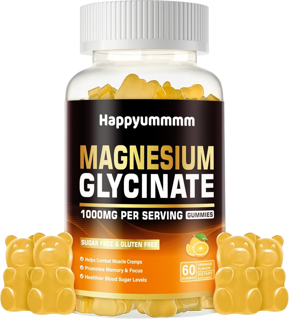 マグネシウムのGlycinateのガミー1000mg - 砂糖はビタミンD、B6、CQ10のCalmの気分及び睡眠サポートとマグネシウムのカリウムの補足- 60のオレンジ ガミーを放します
