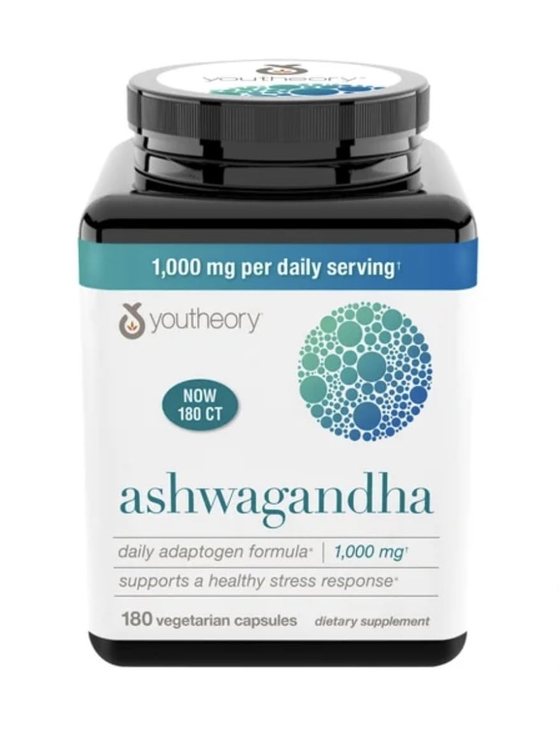 Youtheory Ashwagandha KSM-66 の 1000mg - 健康な圧力応答、180 のカプセルを支えます(1 のパック)