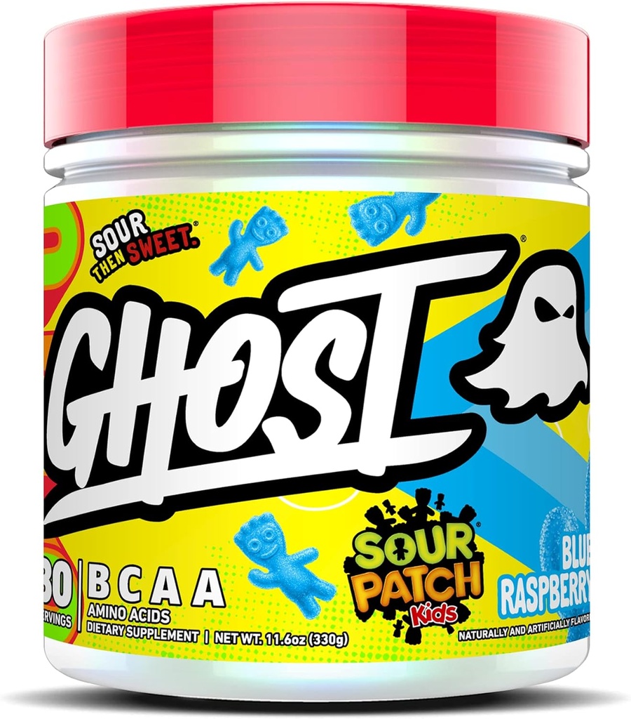GHOST BCAAパウダーアミノ酸サプリメント、サワーパッチキッズブルーラズベリー - 30サービング - 砂糖フリーイントラ、ポスト&プレワークアウトアミノ酸パウダー&回復ドリンク、7G BCAA