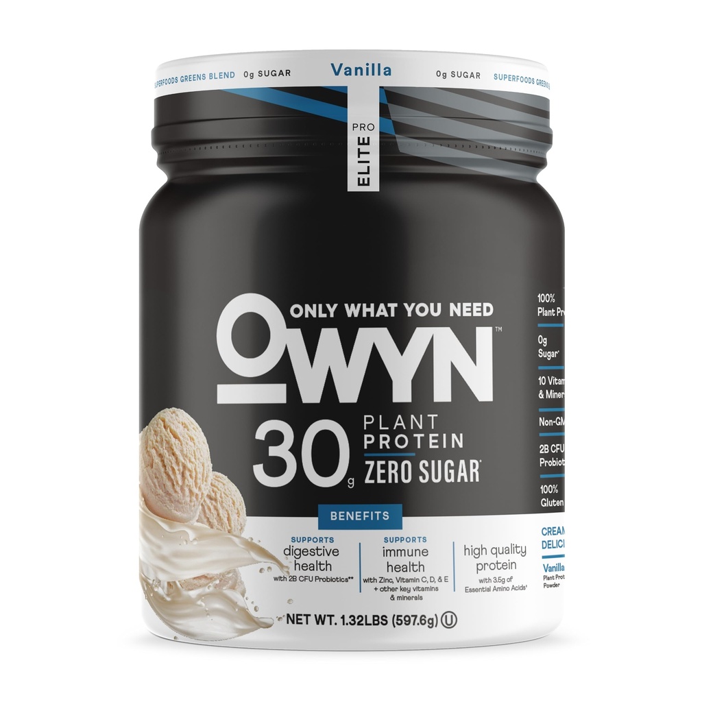 OWYNは、プロのエリートハイプロテインパウダー、ワークアウトの回復のための30gビーガンタンパク質、おいしいスムース味、ゼロ砂糖、低ネット炭水化物、バニラ、12のサービング(1.32 LB)