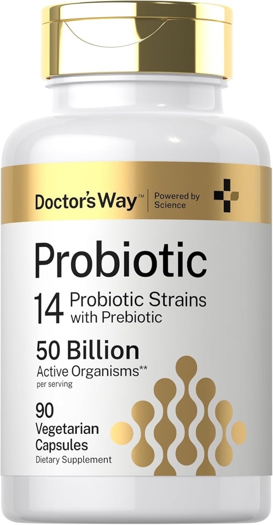 Doctor's Way Probiotic Supplement | 50 Billion Active Organisms | 90 Capsules | 14 Strains with Prebiotic | for Men and Women | Vegetarian, Non-GMO, Gluten Free
