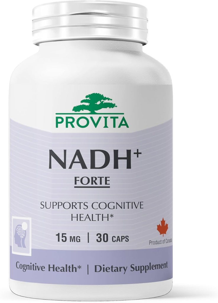PROVITA NADH+ Forte | NADHの認知サポートサプリメント, Coenzyme Q10 & Chlorophyll | エネルギーサポート, フォーカス, メンタルクラリティ & 脳の健康 | ビーガンカプセル | 高吸収セルラーフォーミュラ