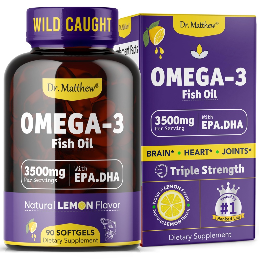 Omega-3 魚油, 3500 mg, ハイEPA & DHA – 魚の味なし, 飲みやすい, 自然なレモン – 心臓をサポート, 脳 & 関節の健康 – 90 ソフトゲル – ワイルドキャッチ.