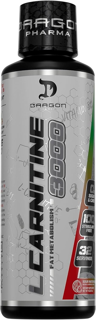 DRAGON PHARMA L-Carnitine 3000、アミノ酸の補足、高めて下さい利用できるエネルギーおよびワークアウトのより堅い、サポート 食欲制御(32のサービング、サワーのスイカ)