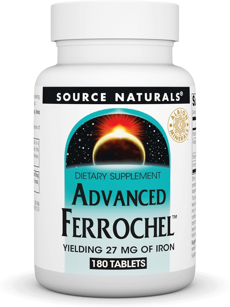 源のNaturalsの高度のFerrochel、鉄- 180のタブレットの27のmgを収穫する食事療法の補足