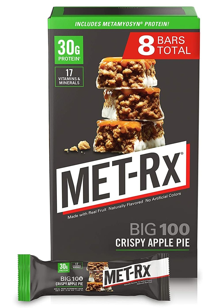 MET-Rxの大きい100の蛋白質棒、食事の取り替え、30G蛋白質、グルテンフリー、CrispyのAppleの部分、3.52のoz。ea、8の計算(包装5月Vary)
