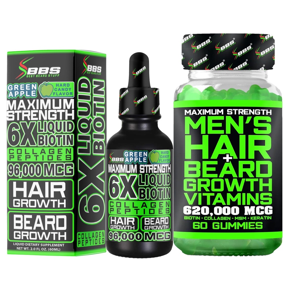 ひげの成長のキットw/ 6Xのコラーゲンのペプチッドとの液体BIOTINの補足+ 620,000mcg 14-in-1 BIOTINのグミー/乳牛成長のビタミン及び人のための毛の成長のビタミン-アメリカの方式