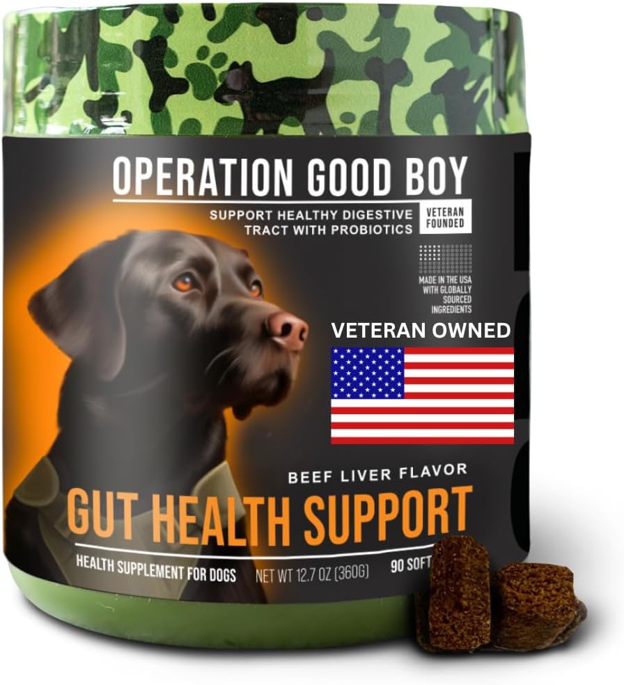 Operation Good Boy Probiotics for Dogs, Digestive Health Supplement for Pets, Daily Probiotic Chews – 90 Soft Treats, Natural Ingredients, Veteran Owned - Beef Flavored