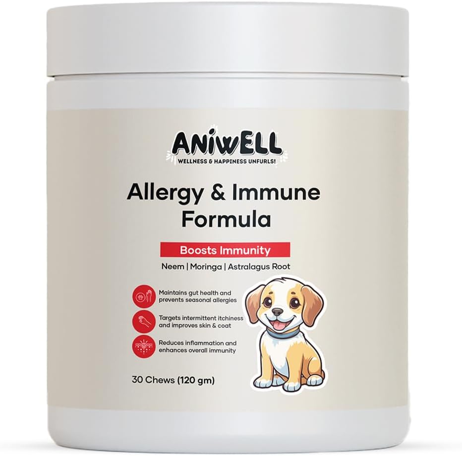 犬のためのアレルギー&免疫サポート咀嚼 - アストラガルスルート&フラックスシードC3によって動力を与えられた - 季節的なアレルギー救済、ガット&消化の健康を促進します - 柔らかい咀嚼