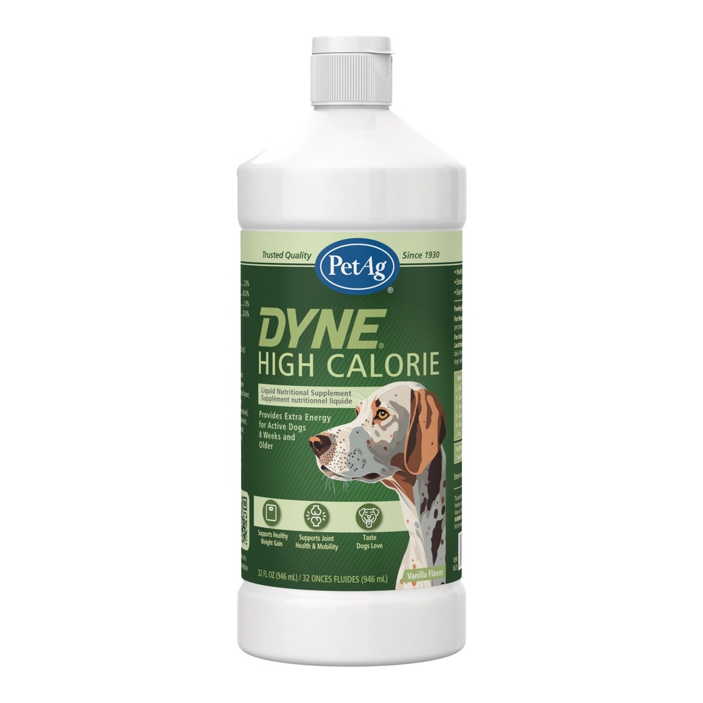 PetAg Dyne High Calorie Liquid Nutritional Supplement for Dogs & Puppies 8 Weeks - 32 oz - サポート性能と耐久性 - 甘いバニラフレーバー