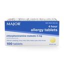 MAJOR 4 Mgのアレルギーのタブレット-Chlorpheniramineの4-Hourアレルギーの薬-Sneezing、Itchy水目の救助のためのAntihistamine、かゆみの喉およびRunnyの鼻- 100の計算(1パック)