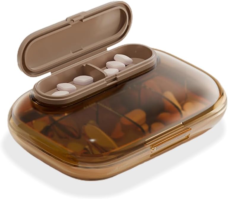 小さい7日の丸薬の箱、密集したウィークリー ビタミン箱、携帯用旅行丸薬ディスペンサー、流行の薬物及び補足のオルガナイザー(ブラウン)