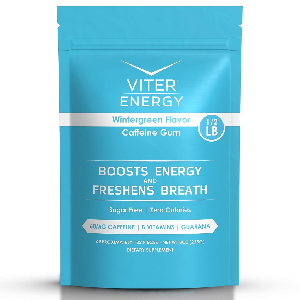 ヴィターエナジーカフェインガム60mgカフェイン、ビタミンB、グアラナ、砂糖無料。 (Wintergreen、8oz、バルクバッグ)