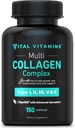 Vital Vitamins Multi Collagen for Women & Men - Type I, II, III, V, X - Grass Fed, Non-GMO - 150 Capsules