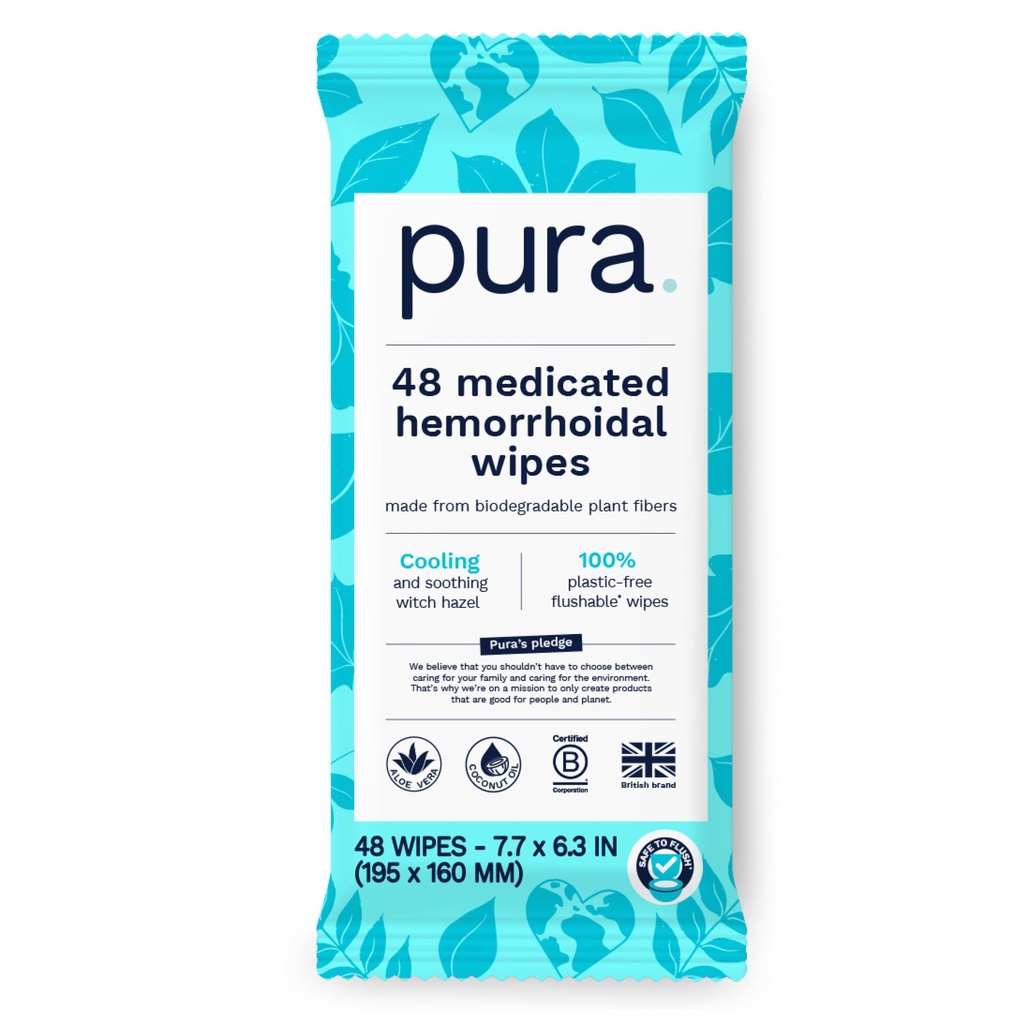 Pura の洗濯できる痔のワイプ XL、48 の計算、冷却の魔女のヘーゼル、アロエ及びココナッツ オイル、速い救助、芳香なし、100% のプラスチック放して下さい