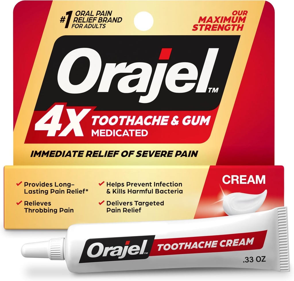 歯痛及びガムの苦痛のためのOrajel 4X:口腔痛みの軽減のブランドからの重度のクリームの管0.33oz-