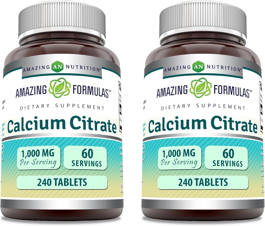 Amazing Formulas Calcium Citrate Supplement | 1000 Mg | Tablets | Non-GMO | Gluten Free | Made in USA (2 Pack, 240 Count)
