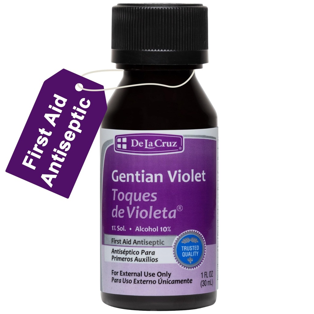 De La Cruz Gentian Violet - Violeta de Genciana 1% 最初の Aid 腐敗防止 カット、スクレープ、バーン、1 FL OZ