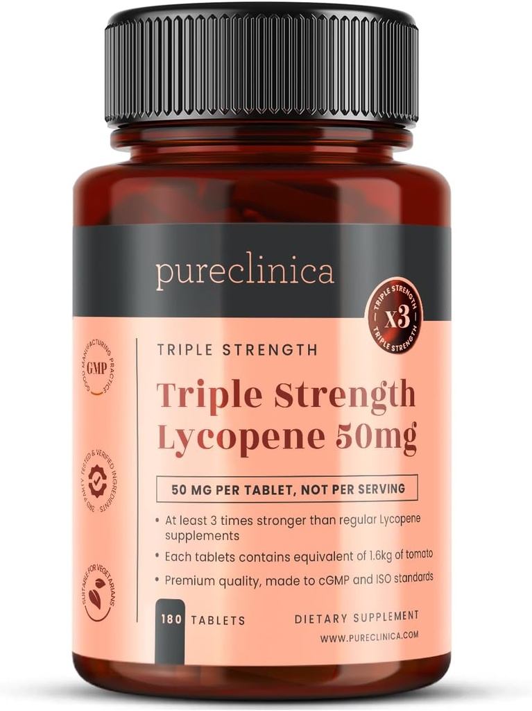 Pureclinica Lycopene 50mg x 180錠(6か月の供給)。 規則的なLycopeneのタブレットの300%強さ