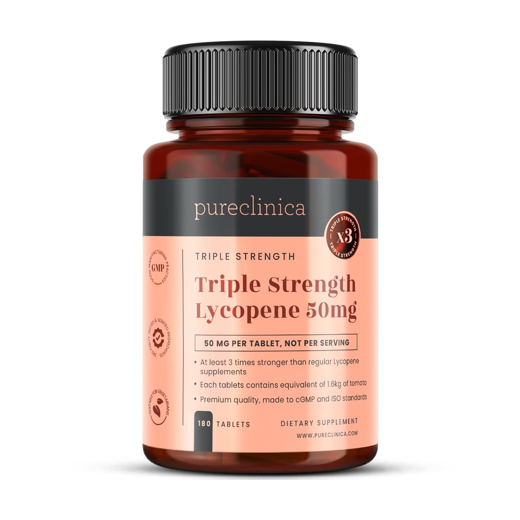 Pureclinica Lycopene 50mg x 180錠(6か月の供給)。 規則的なLycopeneのタブレットの300%強さ