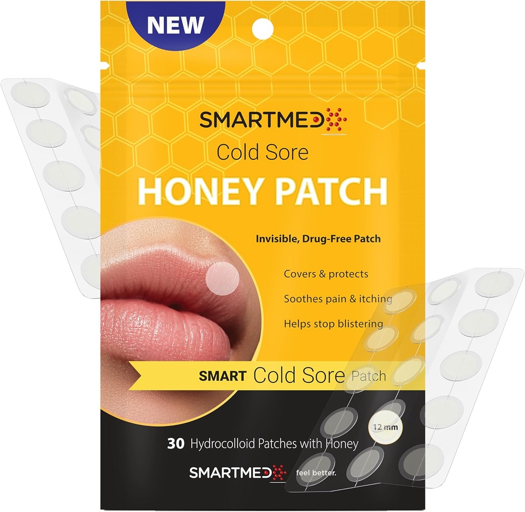 スマートコールドソアパッチハニー - 30 ct 12mm - フィーバーブリストアトリートメント - Conceals Protects Soothes & Hides Cold Sores - Invisible Bandages - Soothe Itching Burning