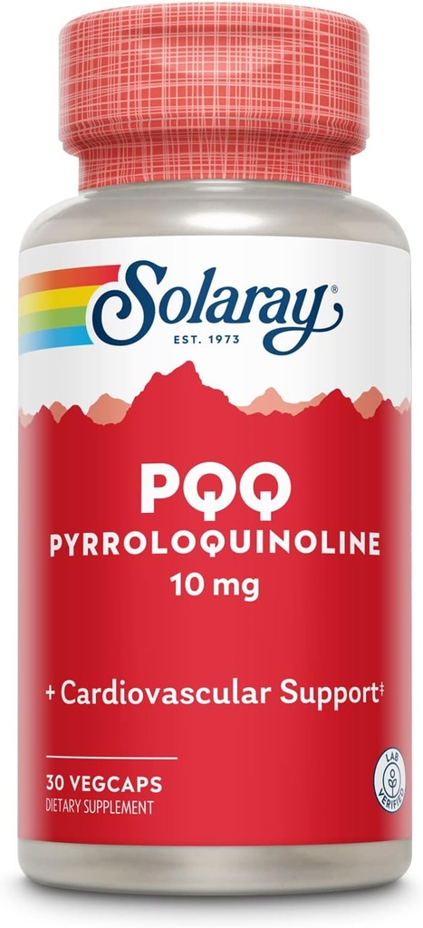 SOLARAY PQQQ 10mg、ピロロキノリンキノンサプリメント、セルラー、ハート&認知機能サポート、30ベジキャップ