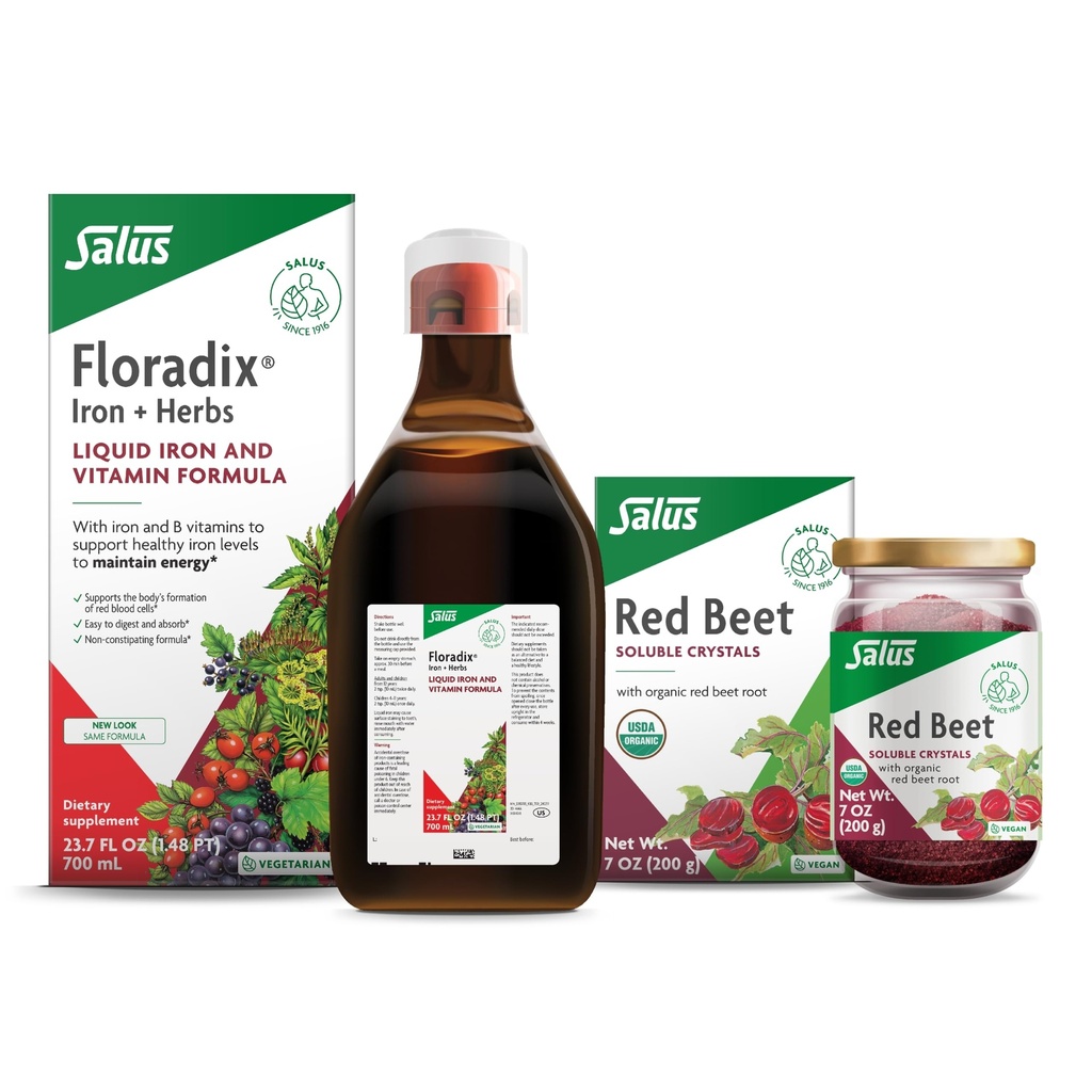 Floradixの鉄及びハーブ(23.7のoz)及びSalusの赤いビートの水晶(7のoz) - 健康なエネルギー サポートのための鉄の補足*及び有機性栄養のビートの根の飲み物の組合せ