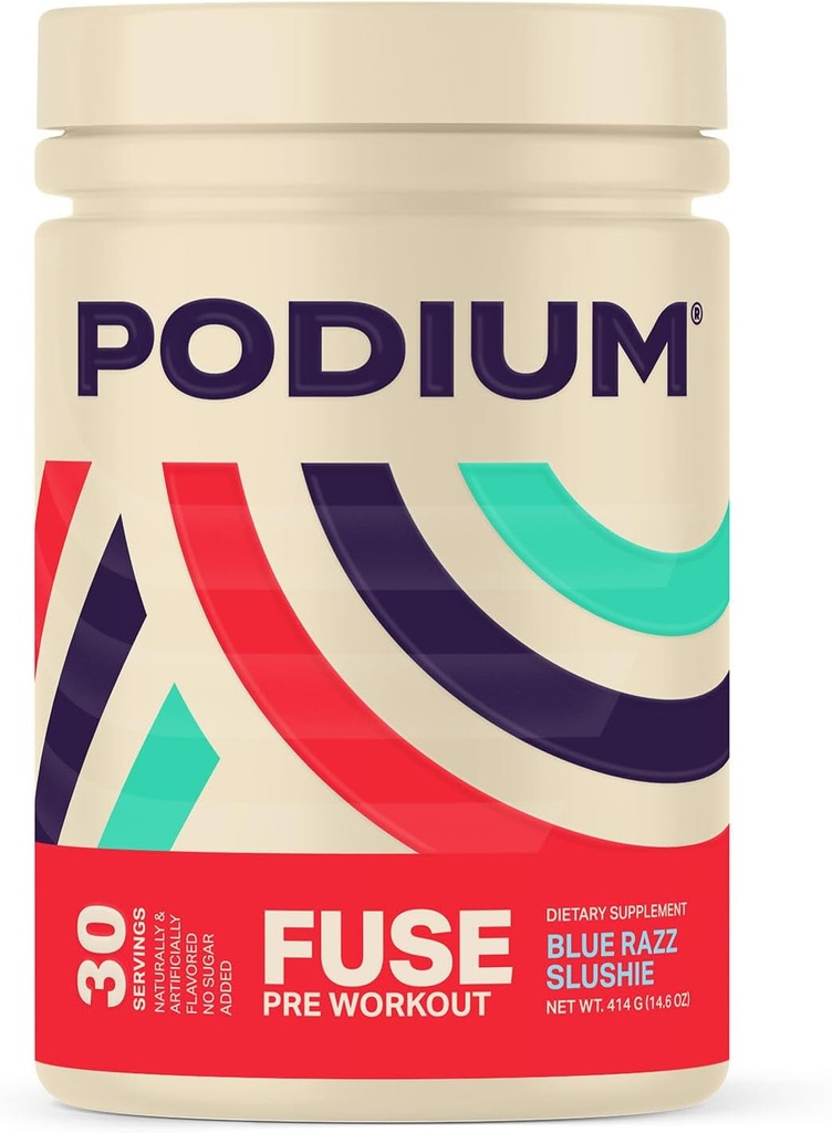 Podium Nutrition、Fuse Pre Workout Powder、Blue Razz Slushie、30サービング、Beta Alanine、Caffeine for Energy、グルテンフリー、大豆フリー、乳製品無料