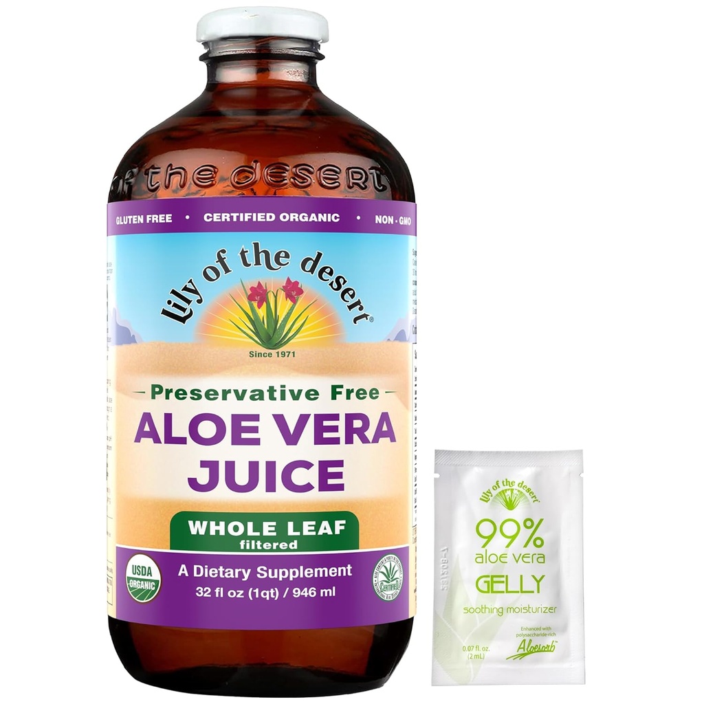 LILY OF THE DESERT Organic Aloe Vera Whole Leaf Preservative Free, 32 FZ