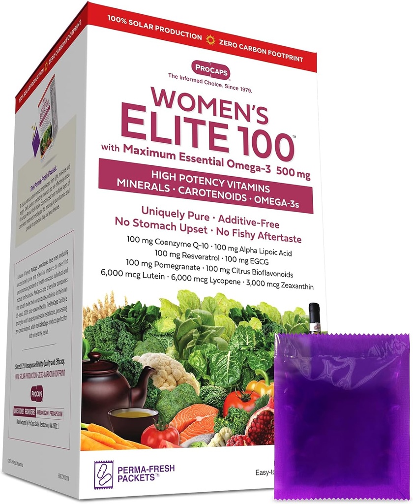 ANDREW LESSMAN Multivitamin - Women's Elite-100 with Maximum Essential Omega-3 500 mg 30 Packets - 40+ Potent Nutrients, Essential Vitamins, Minerals, Phytonutrients and Carotenoids. No Additives