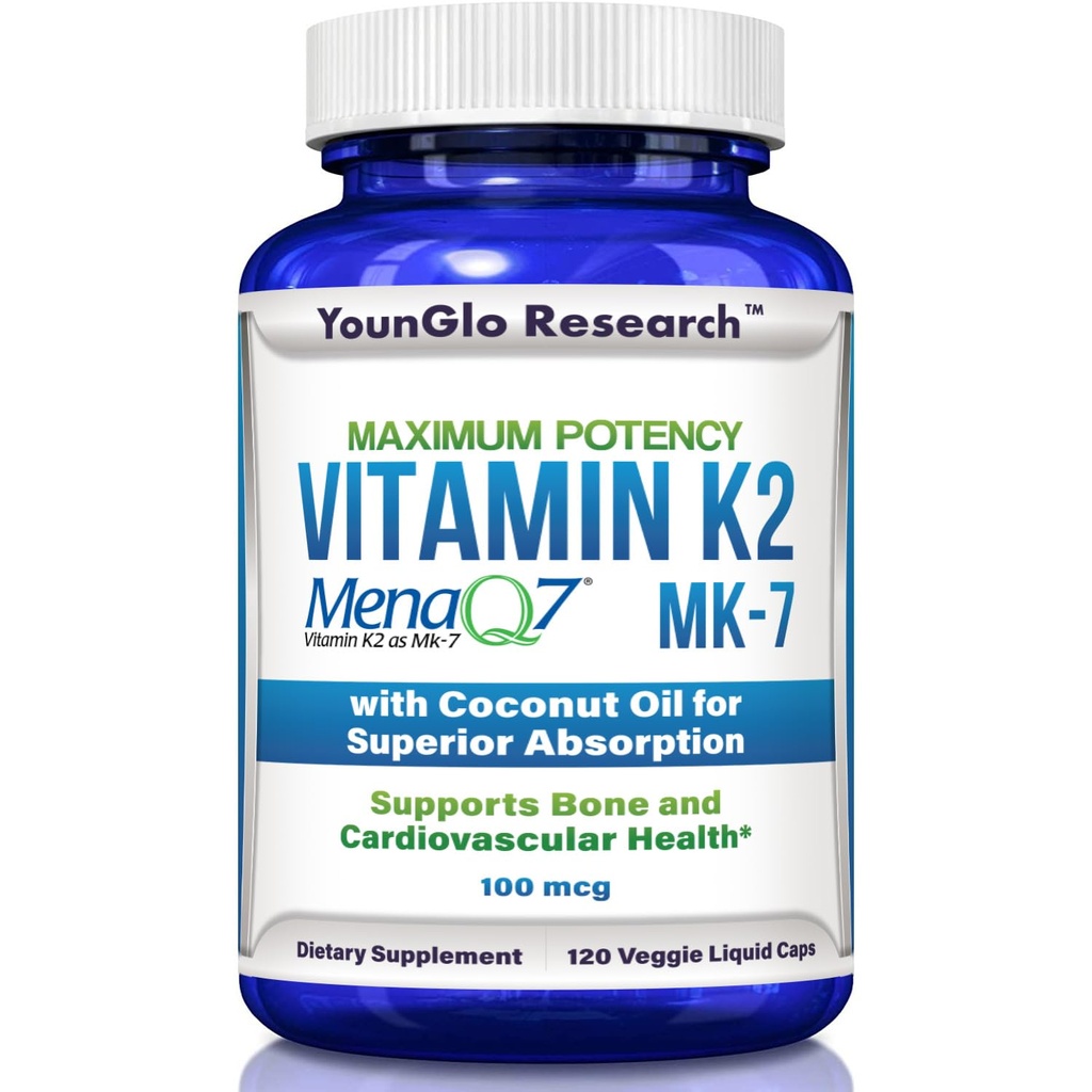 ビタミンK2 MK7 (MenaQ7) 100 mcg w/ココナッツオイル 優れた吸収性、食餌療法の健康の補足、120 ビーガン液体カプセルは、大人の女性と男性のための骨の強度と密度をサポート