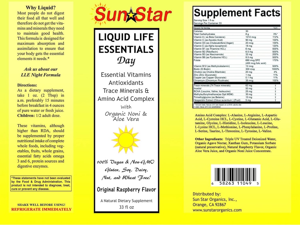 液体の日 ノニ&アロエベラとマルチビタミン、アガヴェネクタール、33 の fl oz - エッセンシャル A、B、C、E&D ビタミン、酸化防止剤、トレースミネラル&アミノ酸コンプレックス