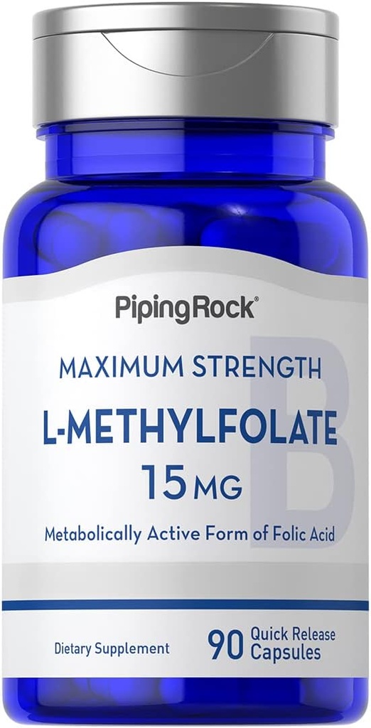 パイピングロックL Methylfolate 15 mg | 90カプセル | 最大効力 | 活性葉酸サプリメント | 非GMO、グルテンフリー