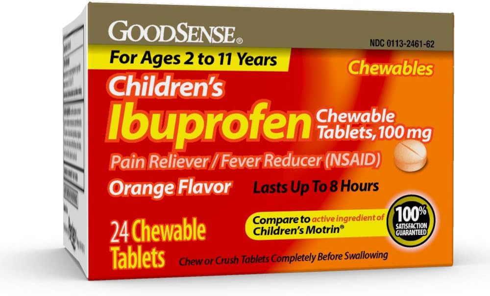 GoodSenseの子供のIbuprofenのChewableタブレット、100のmg、24の計算、痛みのRelieverおよびFeverの減力剤(NSAID)、一時的に熱く減らし、マイナー・エースおよび苦痛を取り除きます