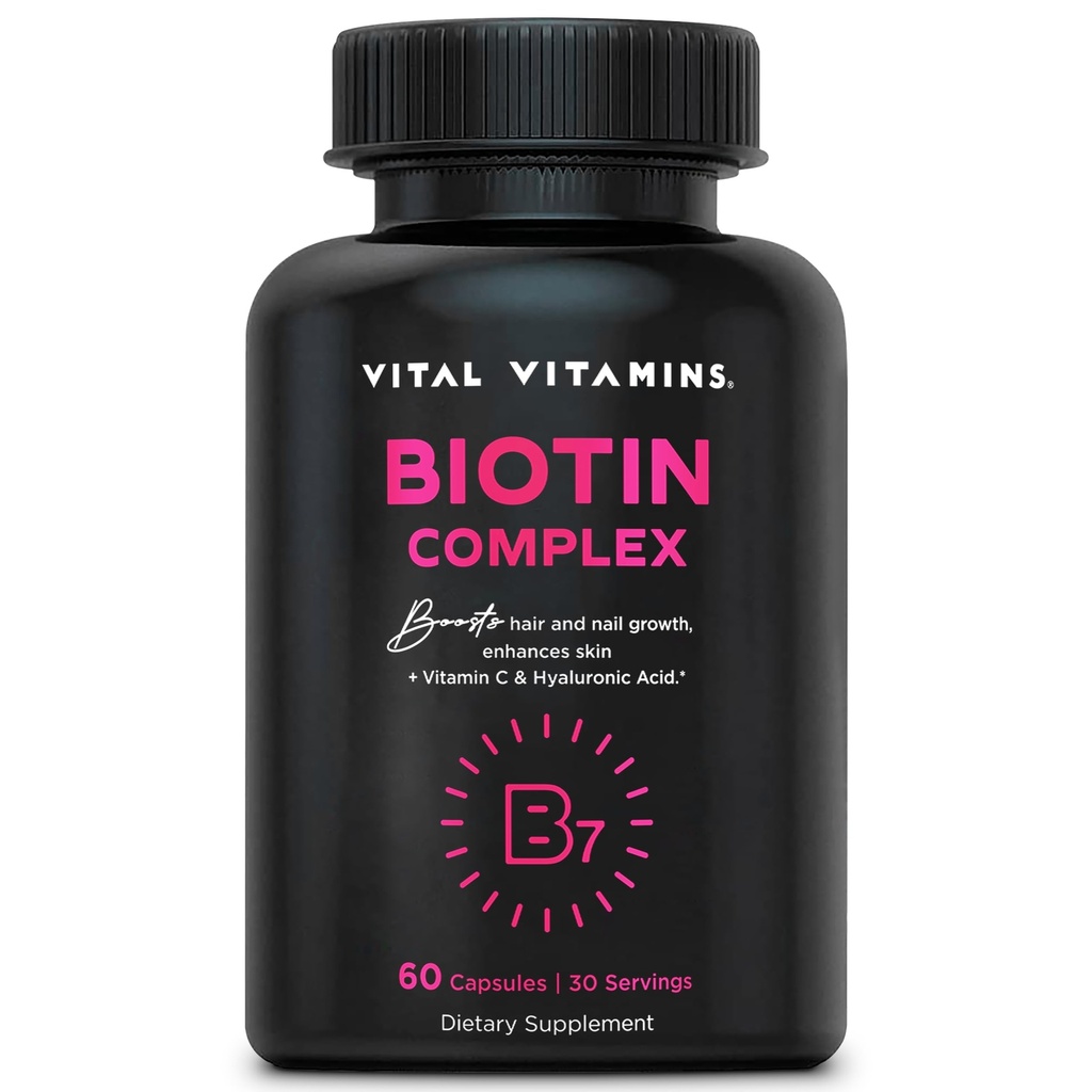 Vitalビタミンビオチンコンプレックスピル - ヒアルロン酸、MSM、コラーゲン、ビタミンC - 髪、皮膚、爪のサプリメント - 60カプセル